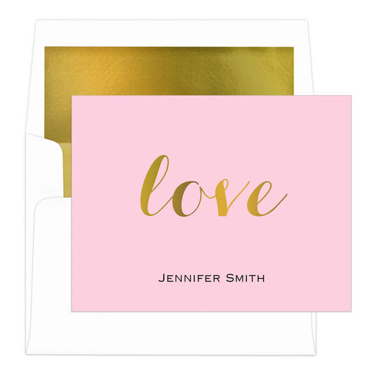Love Foil Stamped Folded Note Cards with Lined Envelopes